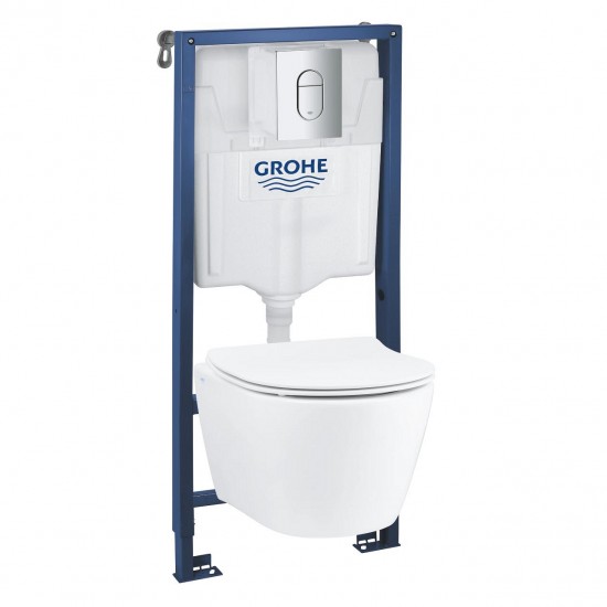 WC puodo Grohe Serel su Soft Close dangčiu ir potinkinio rėmo Grohe Rapid SL su chromuotu nuleidimo klavišu komplektas