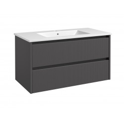 Spintelė voniai RB Urban 100 cm pilka matinė / juoda, su praustuvu Spintelė voniai RB Urban 100 cm pilka matinė / juoda, su praustuvu