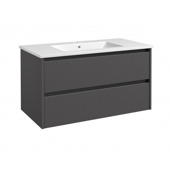 Spintelė voniai RB Urban 100 cm pilka matinė / juoda, su praustuvu