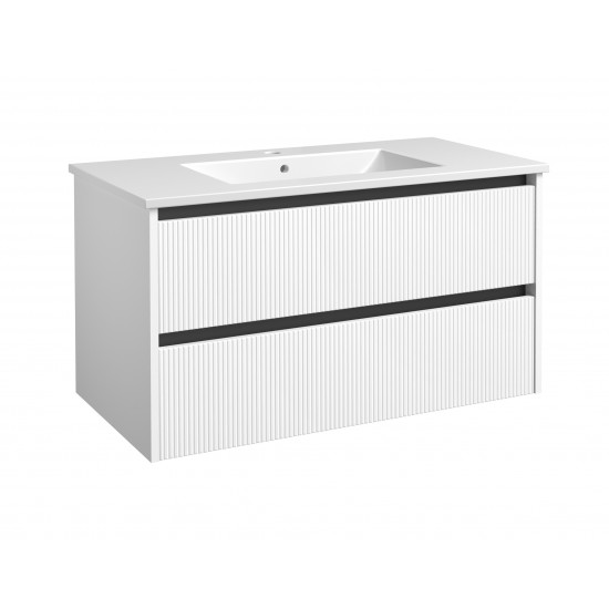 Spintelė voniai RB Urban 100 cm balta matinė / juoda, su praustuvu