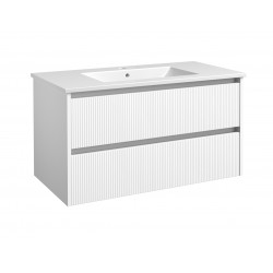 Spintelė voniai RB Urban 100 cm balta matinė / aliuminio, su praustuvu Spintelė voniai RB Urban 100 cm balta matinė / aliuminio, su praustuvu