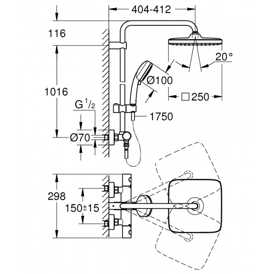 Termostatinė dušo sistema GROHE Tempesta Cosmopolitan 250 Cube 26689001