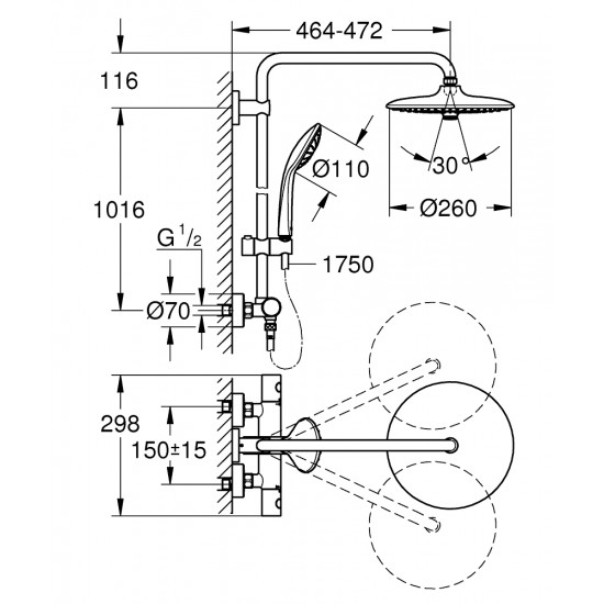 Termostatinė dušo sistema GROHE Euphoria 260 27615001 chromo
