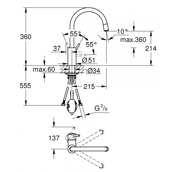 Maišytuvas Grohe Concetto 32663003 chromo su ištraukiama žarna / dušeliu