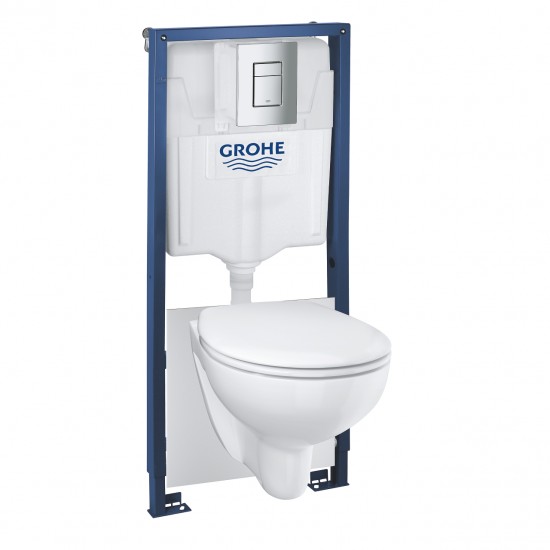 WC puodo Grohe Bau Ceramic su Soft Close dangčiu ir potinkinio rėmo Grohe Rapid SL su chromuotu nuleidimo klavišu SC komplektas