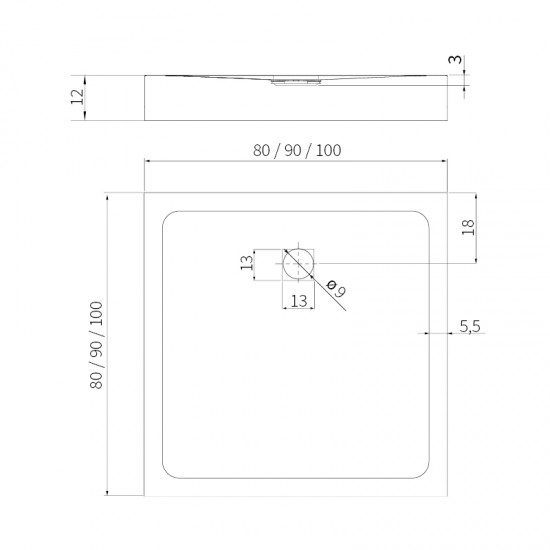 Dušo padėklas New Trendy Corio KV 80 x 80 cm akrilinis, baltas