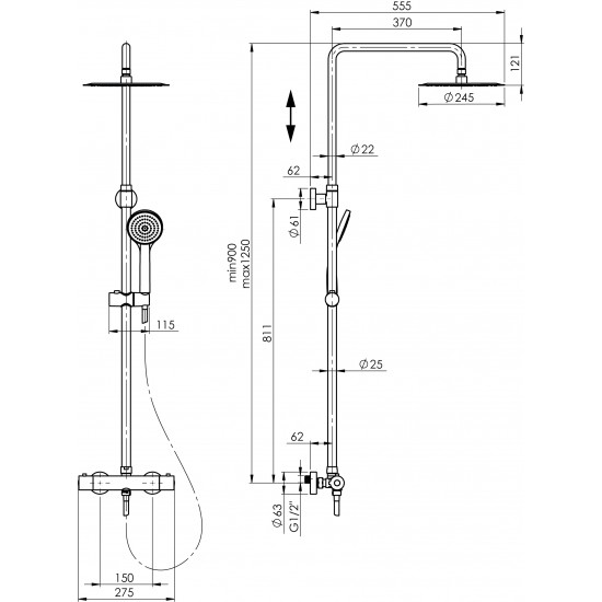 Termostatinė dušo sistema Rubineta Olo + Thermo-15 625047 chromas Termostatinė dušo sistema Rubineta Olo + Thermo-15 625047 chromas