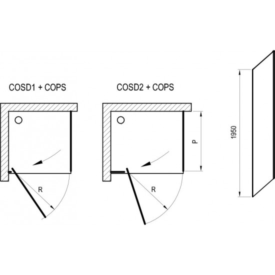 Stacionari sienelė Ravak Cool COPS 80 cm blizgi + skaidrus stiklas