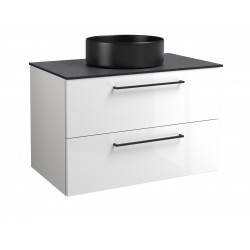 Spintelė voniai RB Joy 80 cm balta, su juodu pastatomu praustuvu Spintelė voniai RB Joy 80 cm balta, su juodu pastatomu praustuvu