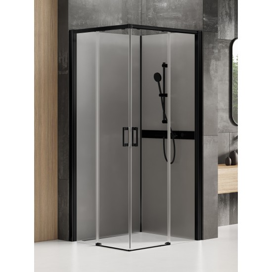 Uždara dušo kabina New Trendy Prime 80 x 80 cm juoda matinė, skaidrus stiklas