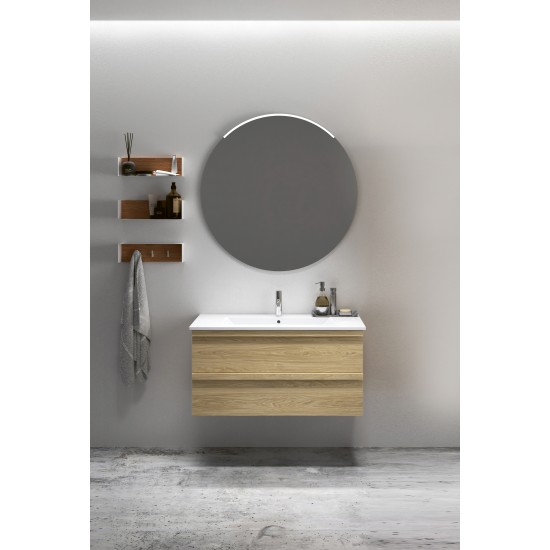 Spintelė voniai RB Pure 80 cm šviesus ąžuolas, su praustuvu