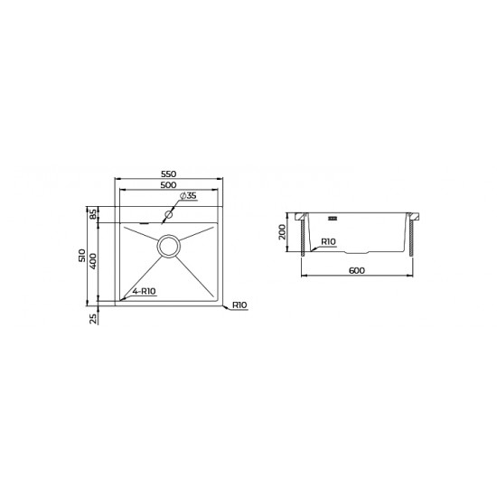 Plautuvė Helika Air 100NW 550 x 510 mm, poliruotas plienas 