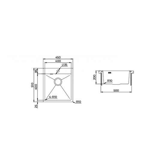 Plautuvė Helika Air 100XW 450 x 510 mm, poliruotas plienas 