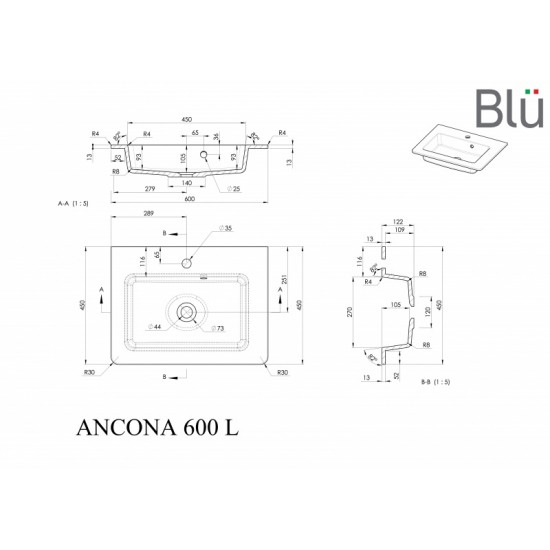 Akmens masės praustuvas BLU ANCONA 600