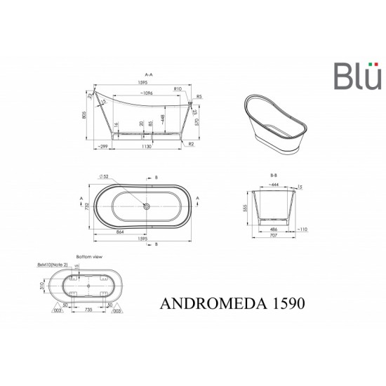 Akmens masės vonia BLU ANDROMEDA 159 x 73