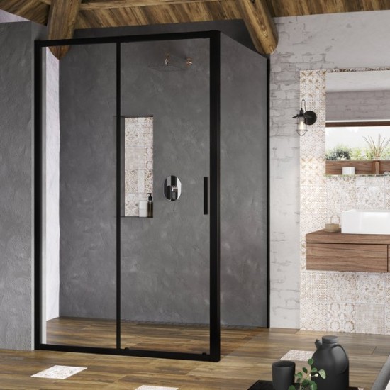 Dušo kabina Ravak Blix Slim BLSDP2 100 x 80 cm juoda, skaidrus stiklas