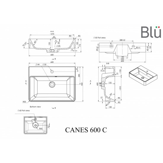 Akmens masės praustuvas BLU CANES 600