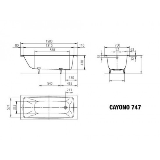 Plieninė vonia Kaldewei Cayono 747 150 x 70 cm easy clean danga, balta