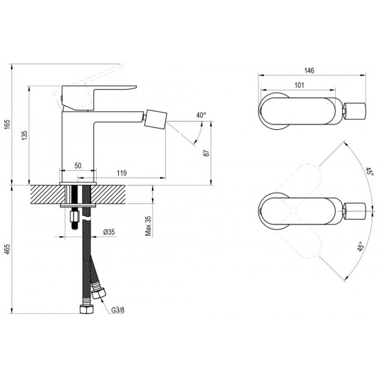 Bidė maišytuvas RAVAK Chrome CR II 056.00