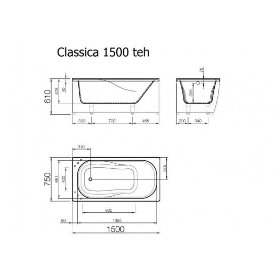 Akmens masės vonia Vispool Classica 150 x 75 cm balta