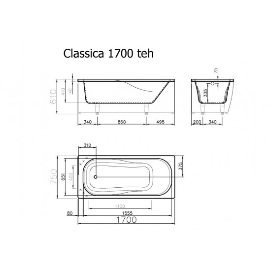 Akmens masės vonia Vispool Classica 170 x 75 cm balta Akmens masės vonia Vispool Classica 170 x 75 cm balta