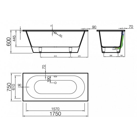 Akmens masės vonia Vispool Evento 175 x 75 cm balta