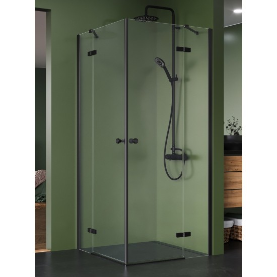 Dušo kabina New Trendy Kalibra 2D 80 x 80 cm juoda matinė, skaidrus stiklas