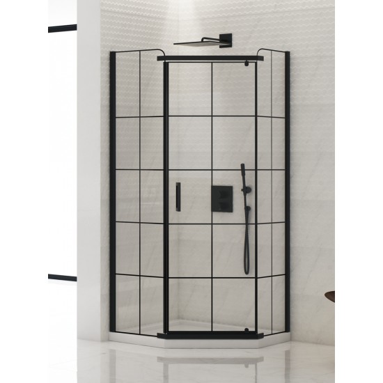 Dušo kabina New Trendy Komfort PK 80 x 80 cm juoda matinė, skaidrus stiklas su dekoru