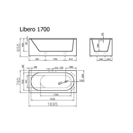 Akmens masės vonia Vispool Libero 170 x 80 cm balta