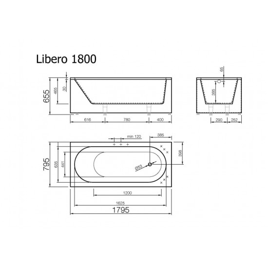 Akmens masės vonia Vispool Libero 180 x 80 cm balta Akmens masės vonia Vispool Libero 180 x 80 cm balta