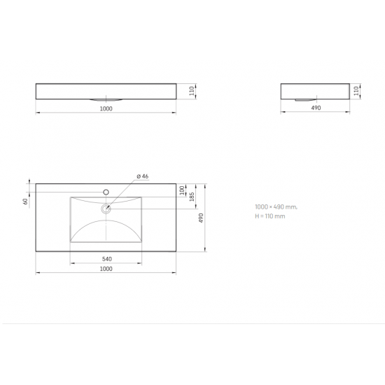 Akmens masės praustuvas Paa Long Step 100 cm baltas