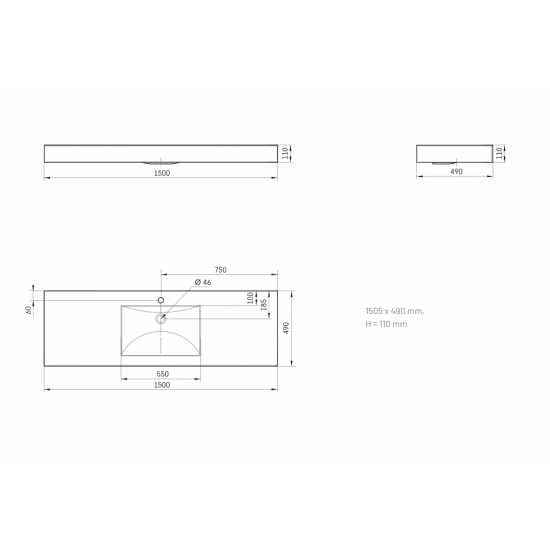 Akmens masės praustuvas Paa Long Step 150 cm baltas