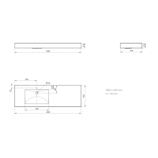 Akmens masės praustuvas Paa Long Step 150 cm kairės pusės baltas