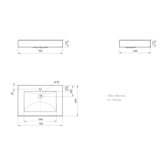 Akmens masės praustuvas Paa Long Step 70 cm baltas