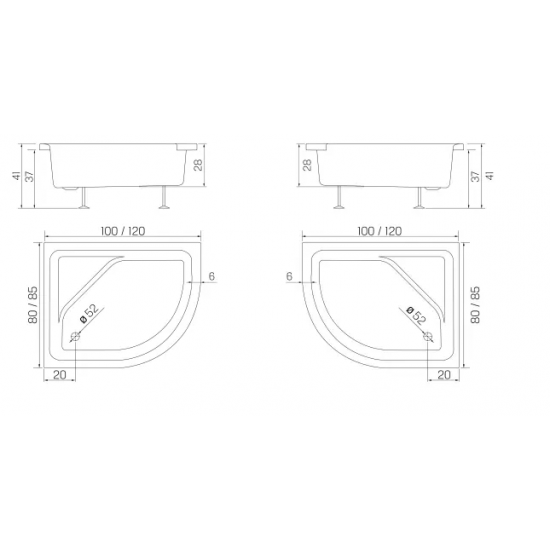 Dušo padėklas New Trendy Max 120 x 85 cm akrilinis, kairės pusės, baltas