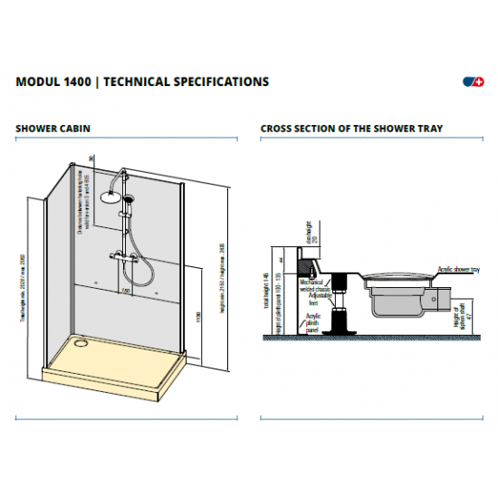 Uždara dušo kabina Ronal Modul KV 90 x 90 cm skaidrus stiklas