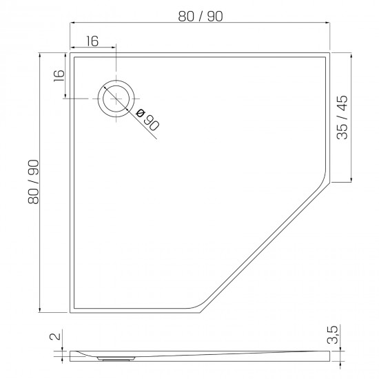 Dušo padėklas New Trendy Nex PN 90 x 90 cm akmens masės, antracito