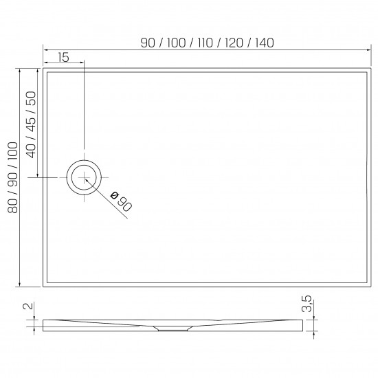Dušo padėklas New Trendy Nex ST 110 x 80 cm akmens masės, baltas