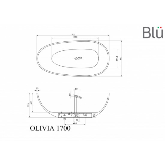 Akmens masės vonia BLU OLIVIA su persipylimu 170 x 85