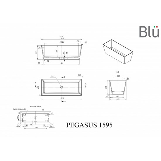 Akmens masės vonia BLU PEGASUS 159 x 65