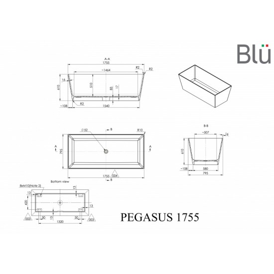 Akmens masės vonia BLU PEGASUS 175 x 79
