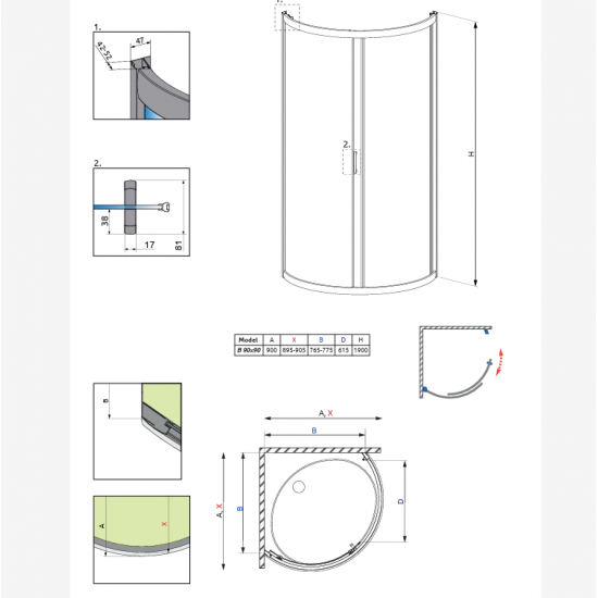 Dušo kabina Radaway Premium Plus B 90 x 90 cm blizgus chromas, skaidrus stiklas