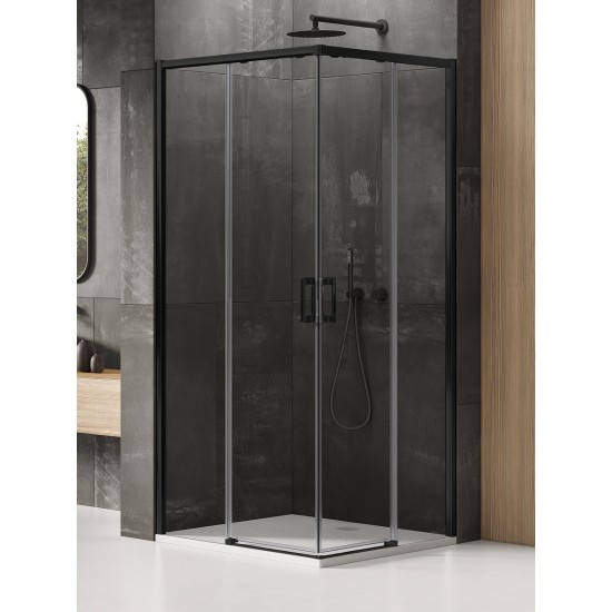 Dušo kabina New Trendy Prime DD 90 x 90 cm juoda matinė, skaidrus stiklas