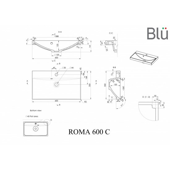 Akmens masės praustuvas BLU ROMA 600