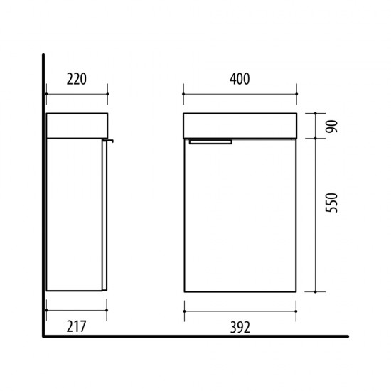 Spintelė voniai Riva SA40A-5 40 cm balta, su praustuvu