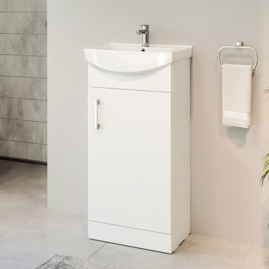 Spintelė voniai Riva SA45FS 45 cm balta, pastatoma, su praustuvu