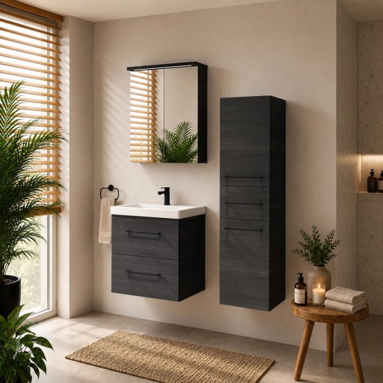 Spintelė voniai Riva SA49C-2K 50 cm Woodflow Ash, stalčiai, su praustuvu