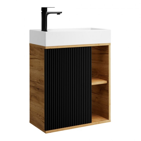 Spintelė voniai Riva SA50DL 50 cm Gold Craft Oak / juoda matinė, su praustuvu
