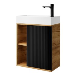 Spintelė voniai Riva SA50DL 50 cm Gold Craft Oak / juoda matinė, su praustuvu