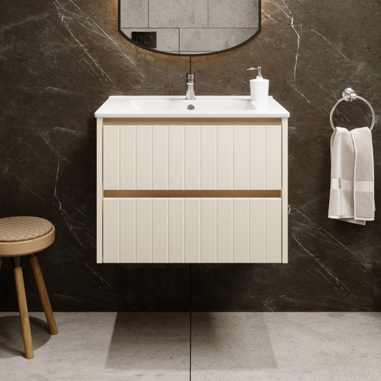 Spintelė voniai Riva SA60G 60 cm Beige matinė, stalčiai,  su praustuvu